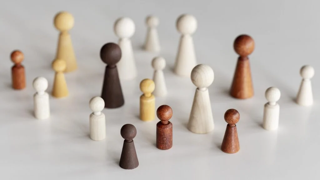 WorldBrain+ high view diverse wooden characters inclusion concept 6